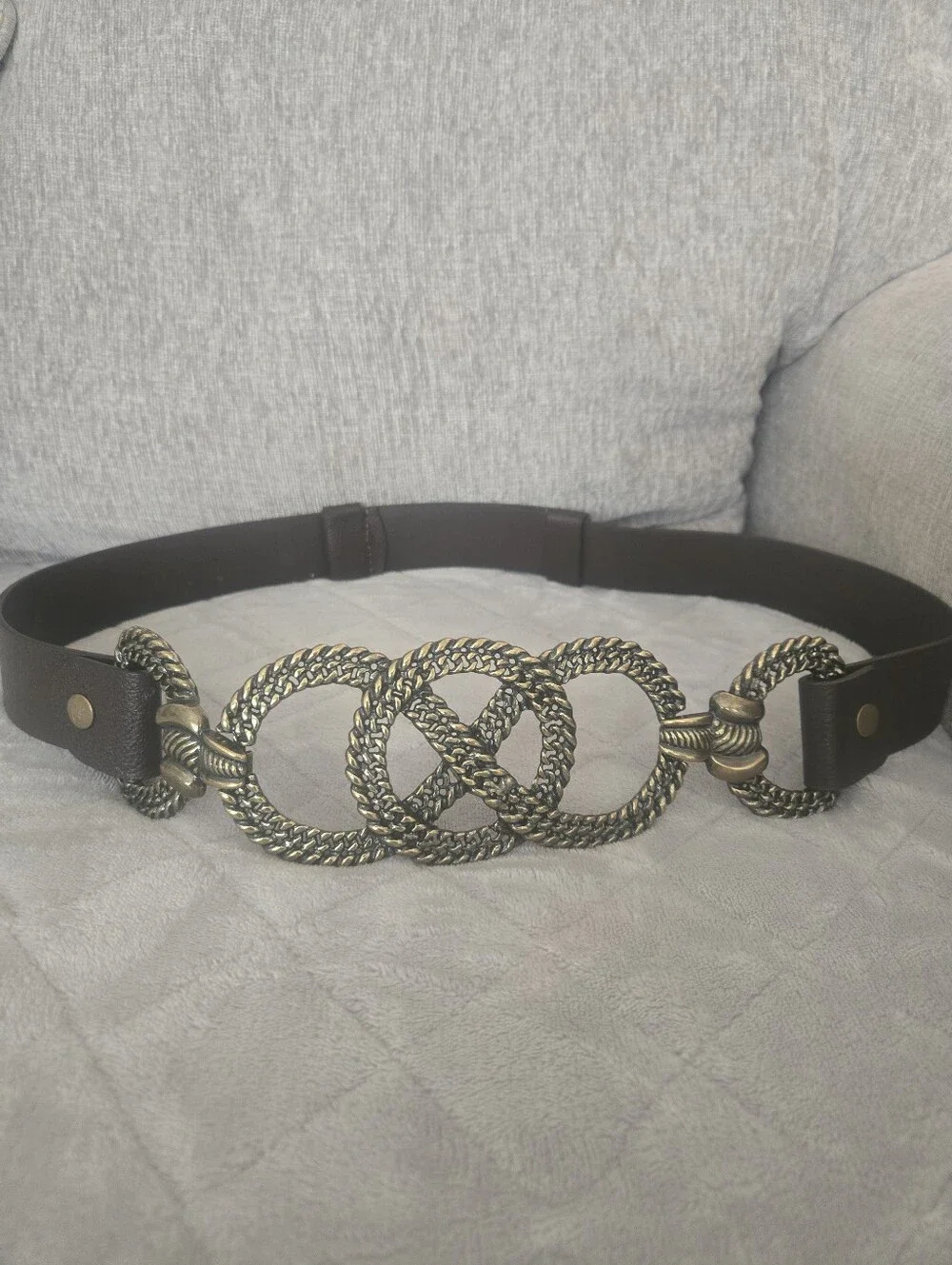 Chico's Dark Brown Belt with Antique Gold Interlocking Rope Buckle